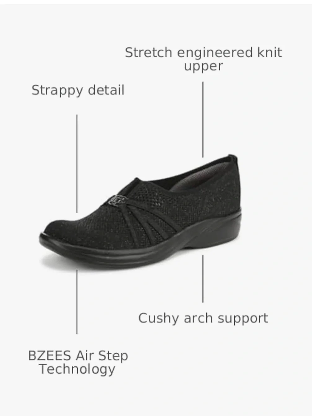 Life Stride Black Knit Slip-On Loafers — Wide Width